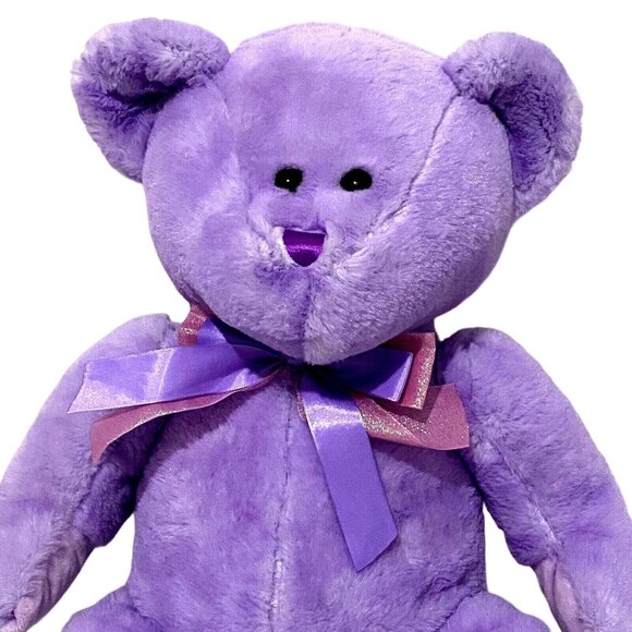 Hug Fun Cotton Candy Purple Plush Teddy Bear 20" Stuffed Animal Colorful Bow - Picture 1 of 7